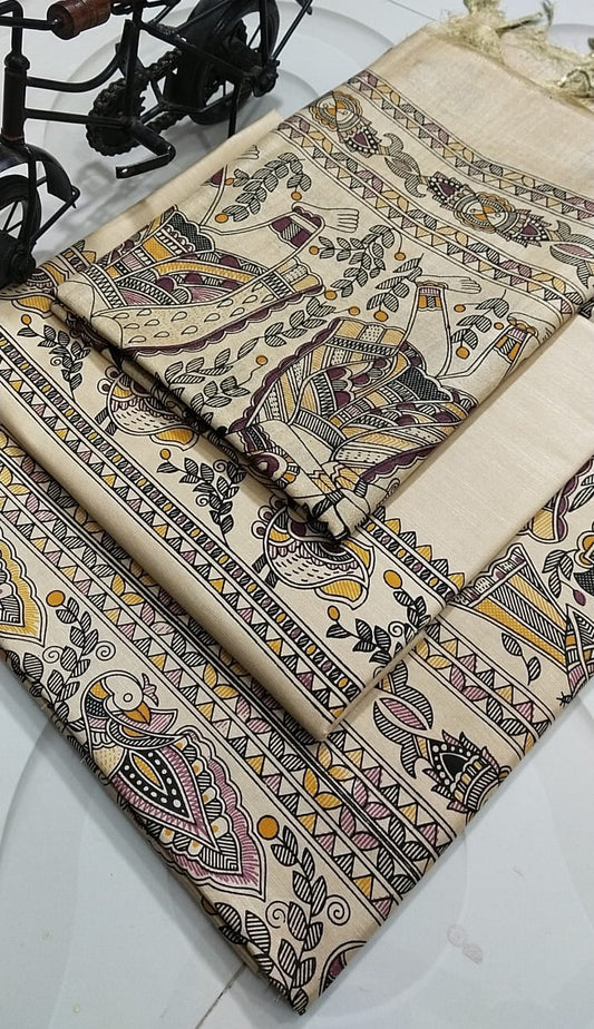 Wholesale Quantity Semi Tussar Madhubani Printed Suit Order Sample