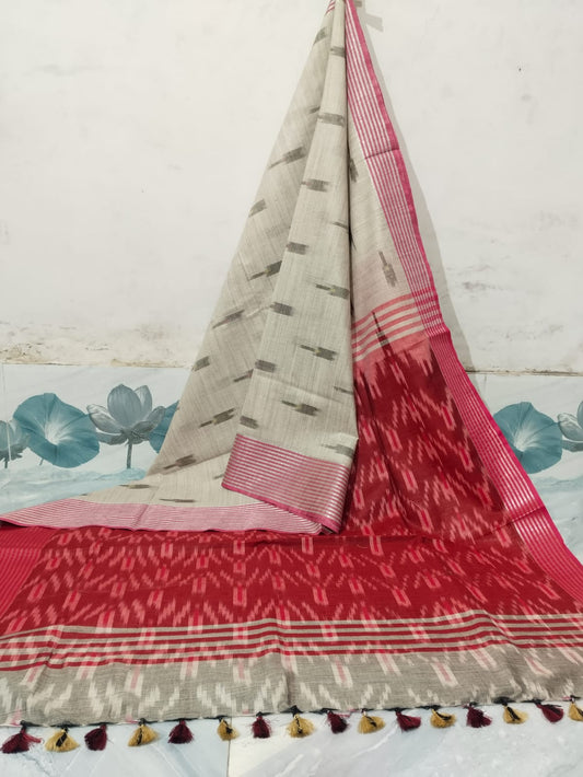 Wholesale Price Linen Cotton Ikkat Print Saree