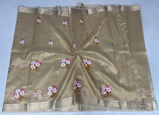 Wholesale Quantity Semi Silk Kota Doria Embroidery Work Sarees Order Sample