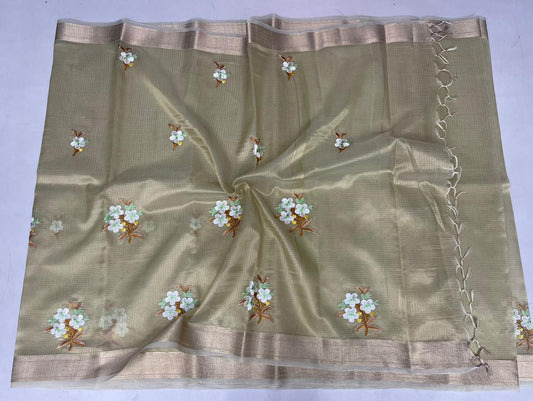 Wholesale Quantity Semi Silk Kota Doria Embroidery Work Sarees Order Sample