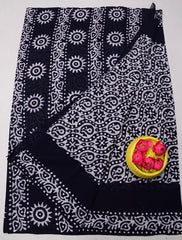 Wholesale Quantity Hand Batik MulMul Pure Cotton Printed Saree - Black Color