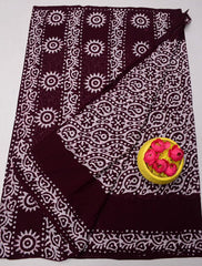 Wholesale Quantity Hand Batik MulMul Pure Cotton Printed Saree - Black Color