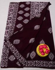 Wholesale Quantity Pure MulMul Cotton Hand Batik Print Saree - Dark Brown Color
