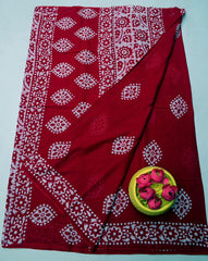 Wholesale Quantity Pure MulMul Cotton Hand Batik Print Saree - Dark Brown Color
