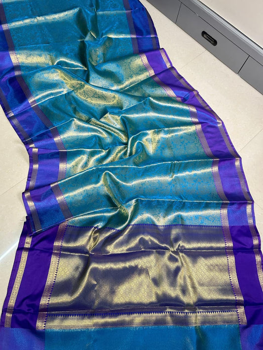 Bulk Quantity Banarasi Tissue Silk Saree Blue Color Order Sample