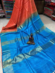Bulk Quantity Double Color Pure Tussar Ghicha Silk Saree