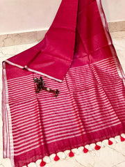Wholesale Quantity Weave Design  Pure Linen Saree
