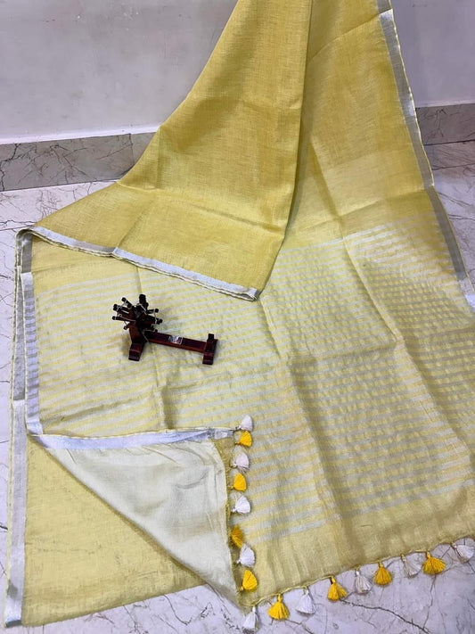 Wholesale Quantity Weave Design  Pure Linen Saree