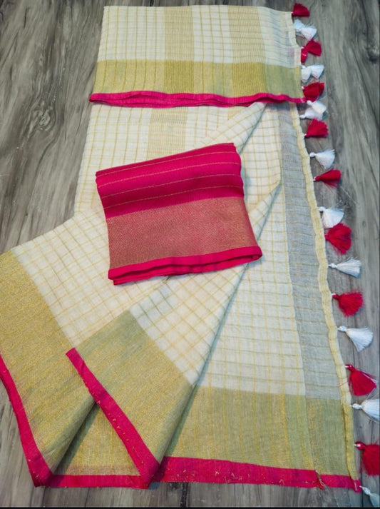 Wholesale Quantity Onam Special Off White Linen Saree