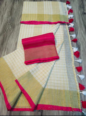 Wholesale Quantity Onam Special Off White Linen Saree