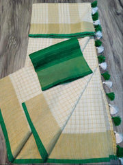 Wholesale Quantity Onam Special Off White Linen Saree