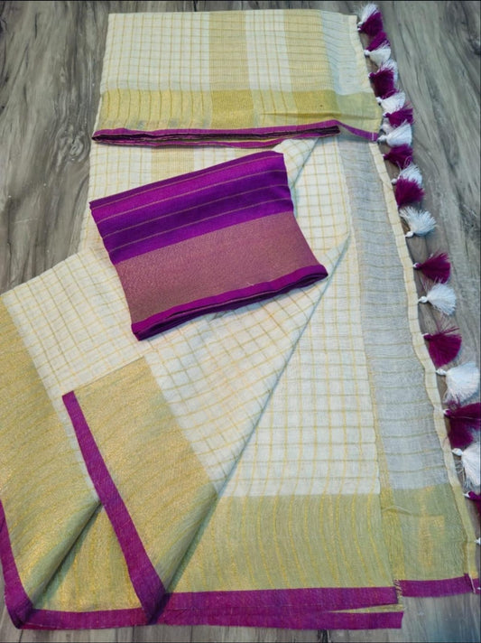 Wholesale Quantity Onam Special Off White Linen Saree