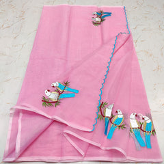 Wholesale Quantity Kota Doria Cotton Mix Embroidered Saree - Warm Peach Colour Order Sample