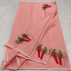 Wholesale Quantity Kota Doria Cotton Mix Embroidered Saree - Warm Peach Colour Order Sample