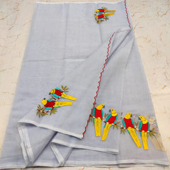 Wholesale Quantity Kota Doria Cotton Mix Embroidered Saree - Warm Peach Colour Order Sample