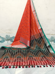 Wholesale Price Linen Cotton Ikkat Print Saree