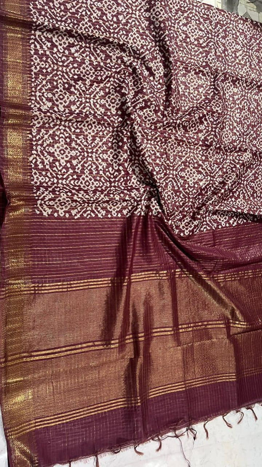 Wholesale Quantity Ajrak Batik Printed Mangalgiri Semi Silk Saree
