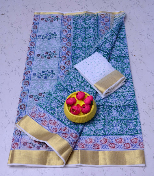 Bulk Quantity Kota Doria Pure Cotton Hand Block Printed Saree