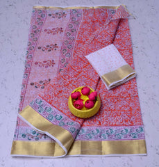 Bulk Quantity Kota Doria Pure Cotton Hand Block Printed Saree