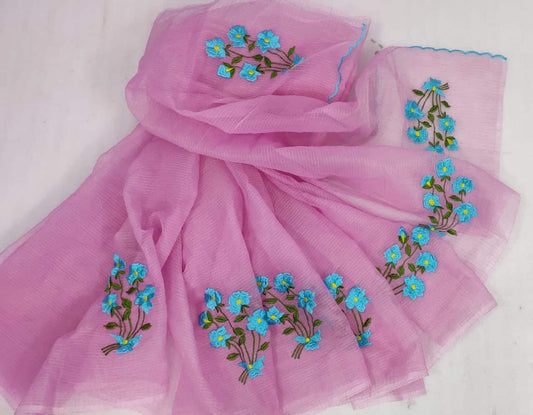 Wholesale Price Cotton Kota Doria Embroidered Sarees