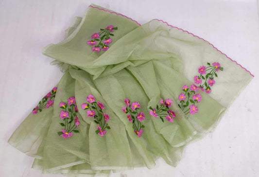 Wholesale Price Cotton Kota Doria Embroidered Sarees