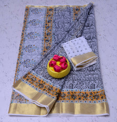 Bulk Quantity Kota Doria Pure Cotton Hand Block Printed Saree Order Sample