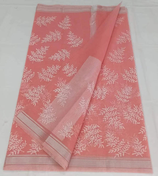 Wholesale Price Machine Embroidered Work Kota Doria Cotton Saree