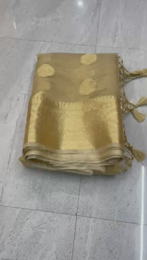 Wholesale Price Banarasi Tissue Silk Zari Woven Saree Golden Color