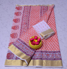 Bulk Quantity Kota Doria Pure Cotton Hand Block Printed Saree Order Sample