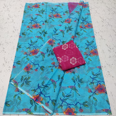 Wholesale Price Pure Cotton Screen Printed Kota Doria Saree Order Sample