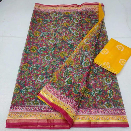 Wholesale Price Pure Cotton Screen Printed Kota Doria Saree