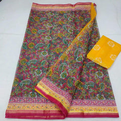 Wholesale Price Pure Cotton Screen Printed Kota Doria Saree Order Sample