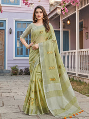 Wholesale Price Linen Saree with Floral Embroidery Border & Tassels