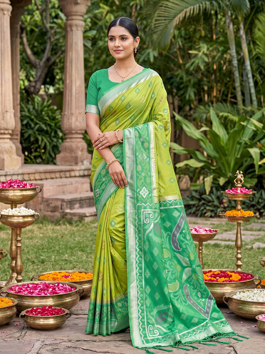Wholesale Price  Pochampalli Soft Silk Saree with Grand Ikat Woven Pallu & Running Blouse Piece