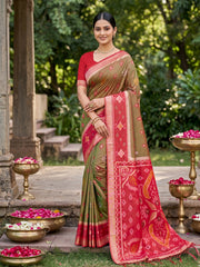 Wholesale Price  Pochampalli Soft Silk Saree with Grand Ikat Woven Pallu & Running Blouse Piece