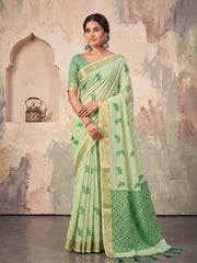 Wholesale Quantity Cotton Linen Geometric Buti Woven Saree with Chevron Pallu