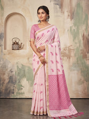 Wholesale Quantity Cotton Linen Geometric Buti Woven Saree with Chevron Pallu