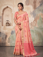 Wholesale Quantity Cotton Linen Geometric Buti Woven Saree with Chevron Pallu