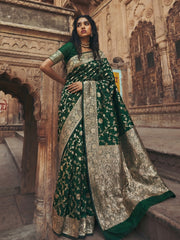 Wholesale Price Art Silk Banarasi Zari Woven Saree with Running Unstitched Blouse Piece
