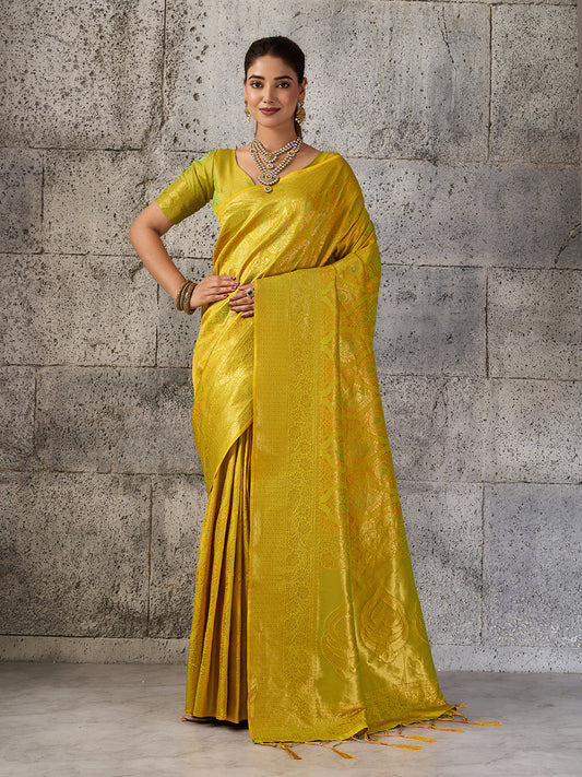 Wholesale Quantity Kanjivaram Silk Blend Woven Design Saree with Running Blouse Piece