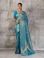 Wholesale Quantity Kanjivaram Silk Blend Woven Design Saree with Running Blouse Piece Order Sample