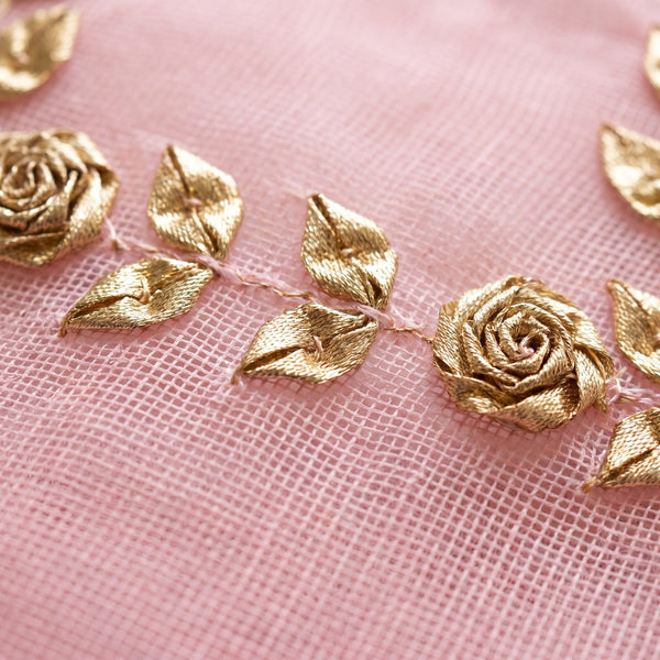 Gold gota patti embroidery on pink Kota Doria fabric