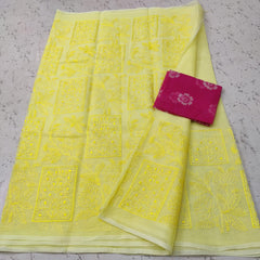 Wholesale Price Machine Embroidered Kota Doria Cotton Saree